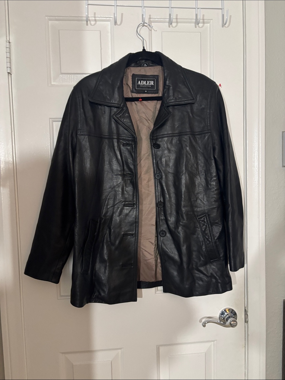 Women's Black Leather Button-Front Jacket
